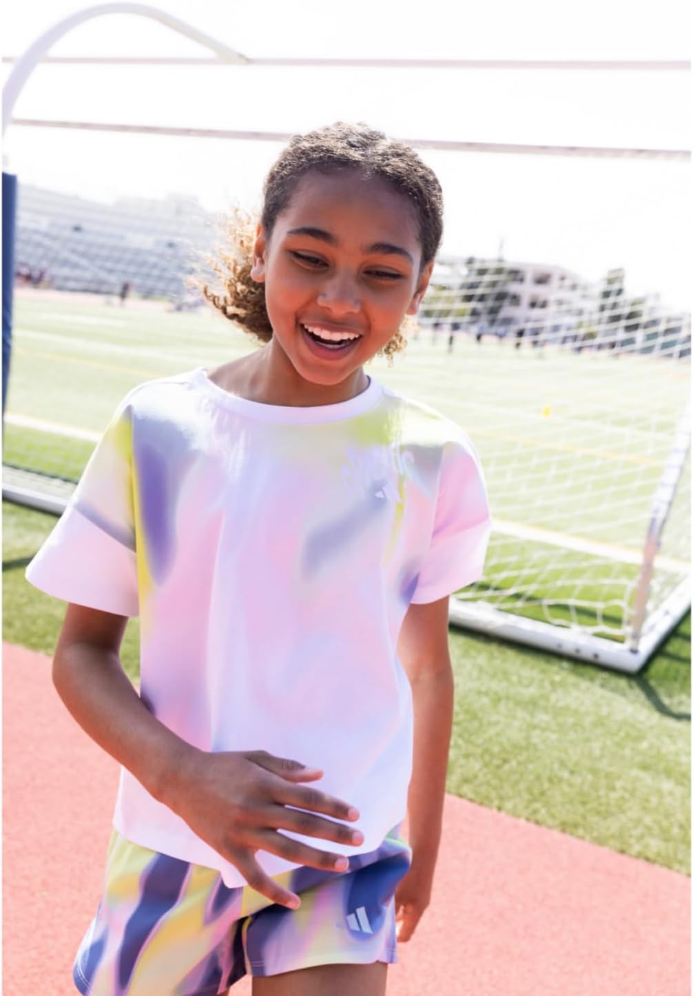 adidas Girls' Little Short Sleeve Loose Boxy Tee, White with Multicolors, X-Large