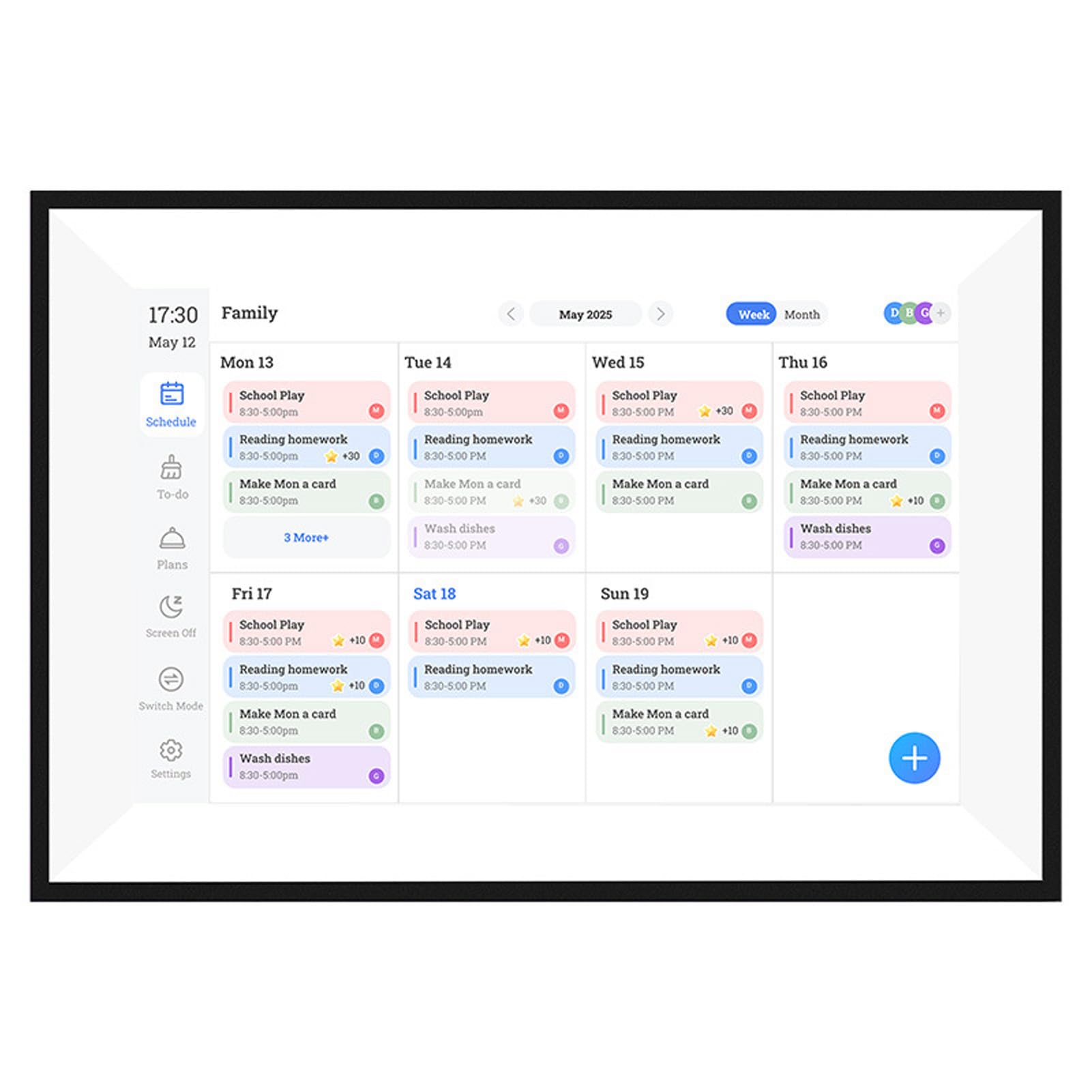 Fockety 10 "Calendario Digitale, Pianificatore di Famiglia Touchscreen Interattivo con Tabella di Lavoro e Pianificatore di Pasti, Calendario Elettronico per il Programma Familiare