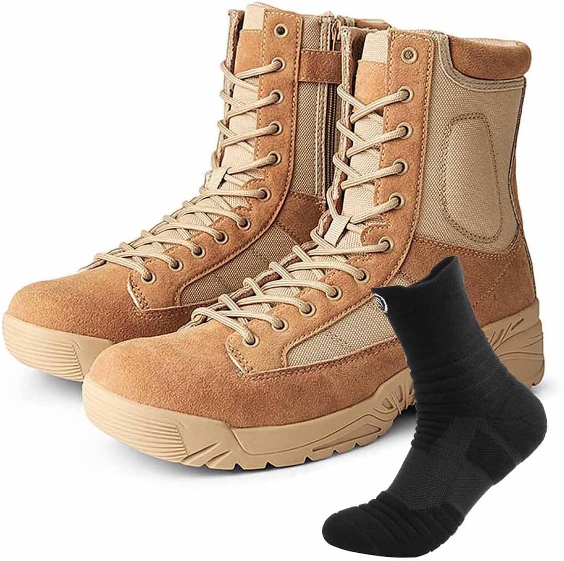 CLSQLXYJZC Outdoor Casual Lightweight Military Boots, Breathable Military Combat Desert Boots with Sports Socks Durable Suede Leather Military Work Boots