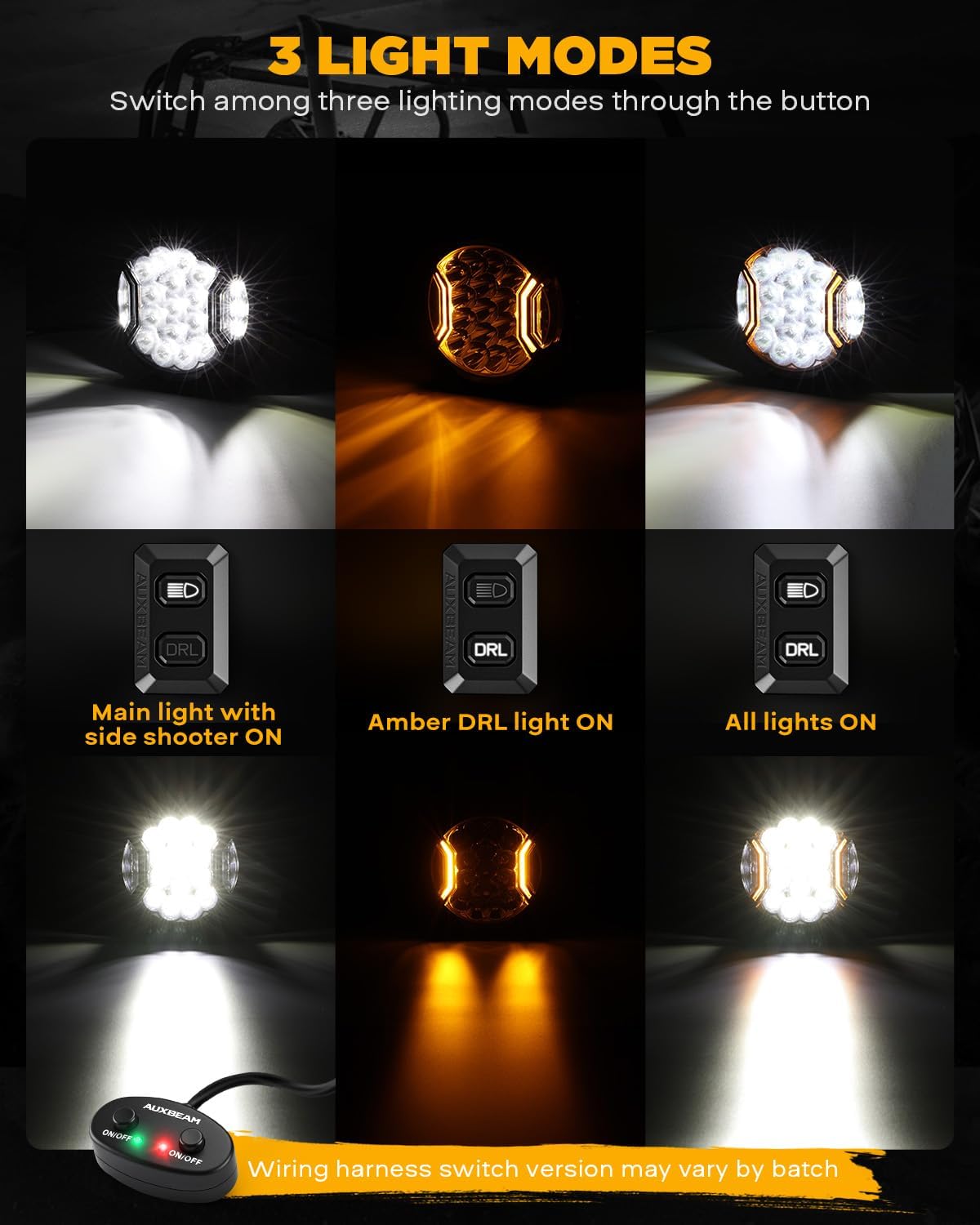 Auxbeam V-Ultra Series 7 Inch Round Off-Road Lights, Amber DRL Light Bar, 270 Degree Side Shooter LED Pods, 226W 26800LM Offroad Driving Lights with Protective Covers, Pair