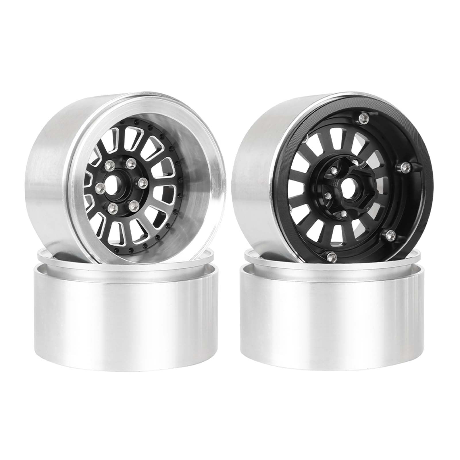 KEEDA Roues Beadlock en aluminium 2,2 - Profondeur d'insertion de 10 mm - 12 rayons - Pour SCX10 RR10 TRX4 VS4-10 Gen8 1/10 RC Crawler - Noir