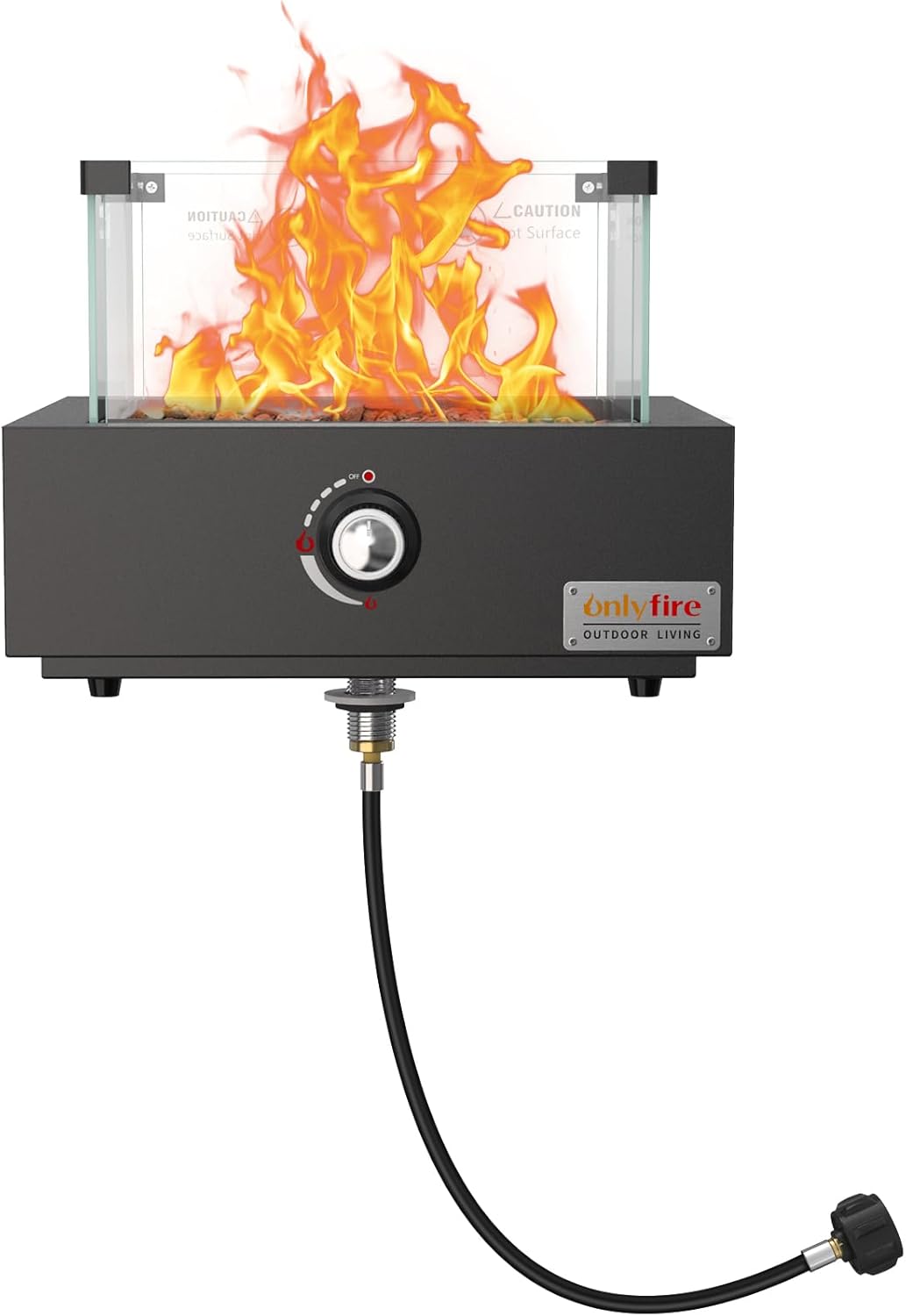 ONLYFIRE OUTDOOR LIVING Portable Propane Gas Fire Pit Bottom-Mounted for Table with Umbrella Hole, Tabletop Smokeless Firepit with Wind Guard for Patio Camping RV Tailgating, 23000BTU, Square FP041