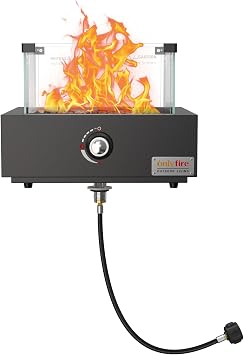 Portable Propane Gas Fire Pit Bottom-Mounted for Table with Umbrella Hole, Tabletop Smokeless Firepit with Wind Guard for Patio Camping RV Tailgating, 23000BTU, Square FP041