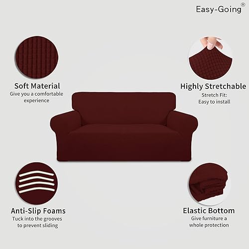 Vista 638 de Easy-Going - Funda elástica para sofá biplaza, 1 pieza, suave, con parte inferior elástica, protector para niños, tela jacquard de elastano y Gris