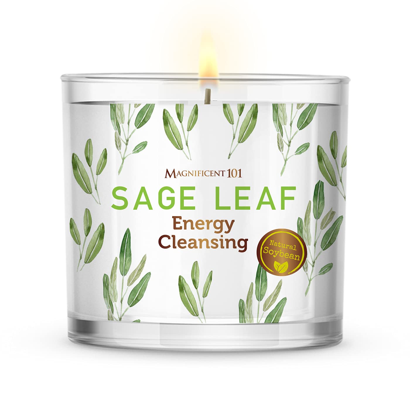 MAGNIFICENT 101SAGE LEAF Large Glass Candle 14oz