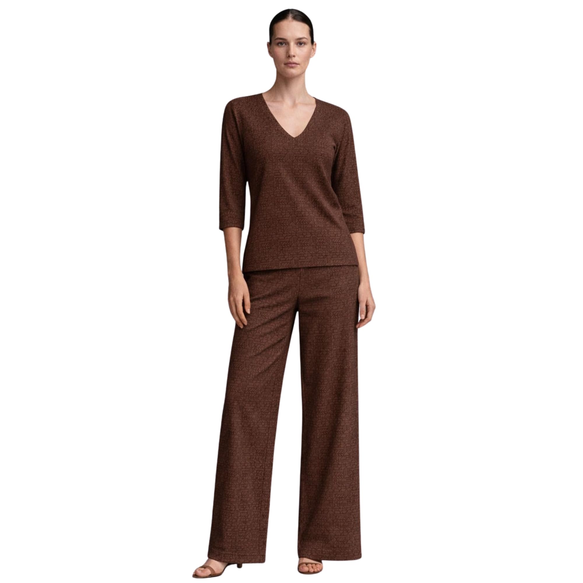 Women T-Shirt & Pant Co-ords Set Coffee Luxe Geometric Print Size M-image-31