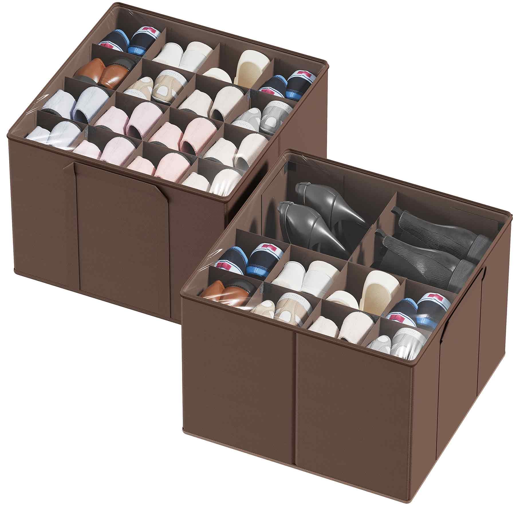 Photo 1 of SpaceAid Shoe Organizer for Closet, 2 Pack Foldable Shoe Storage Containers Baskets Boxes Bins w/Adjustable Dividers, Fits 16-32 Pairs, Brown