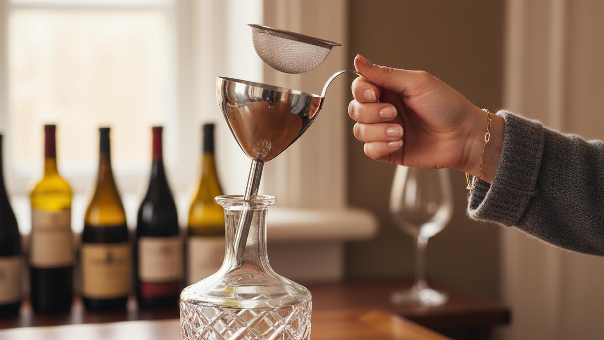 Cilio Burgundy - Imbuto per travaso vino, in acciaio INOX lucido, con filtro