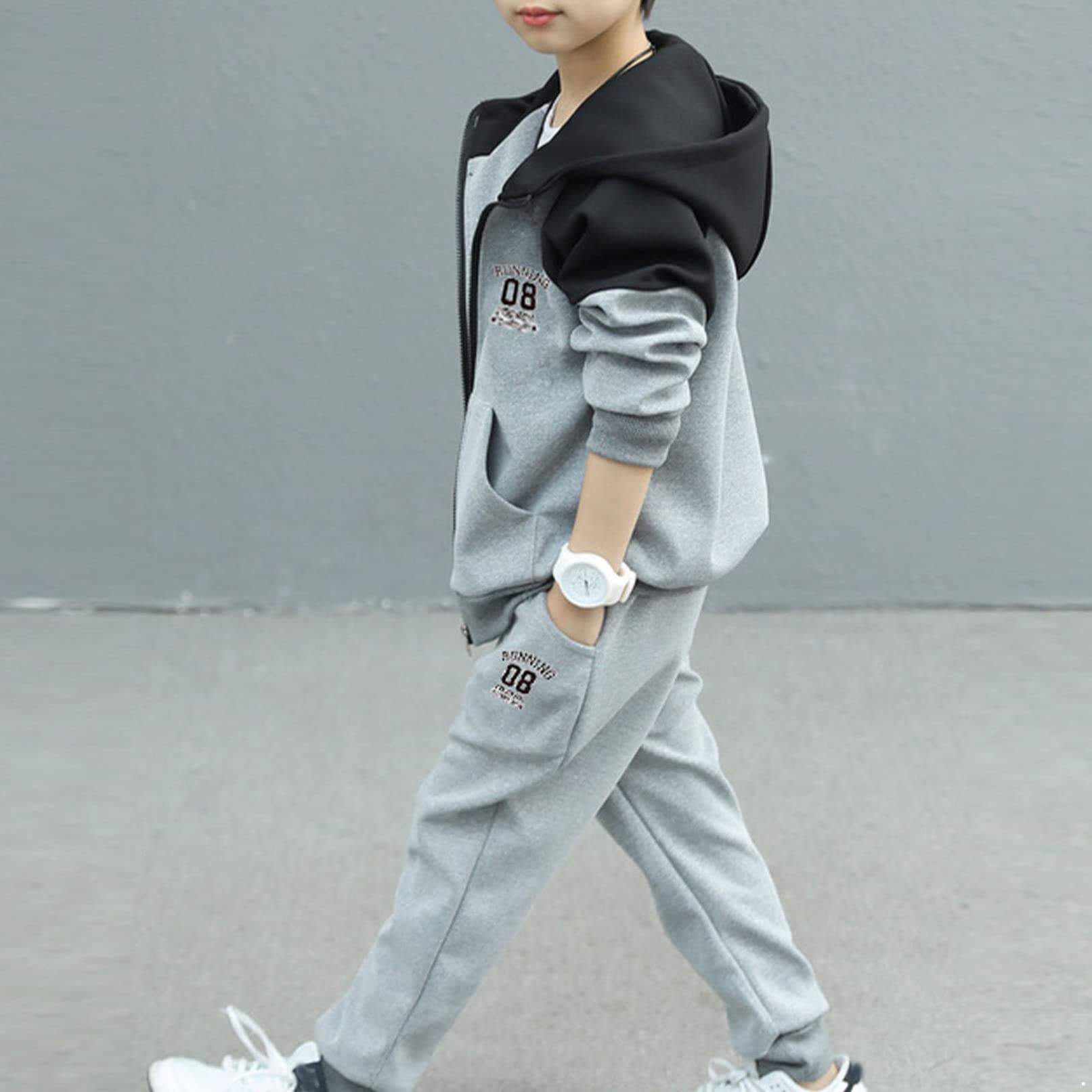 TiaoBug Chándal Niños Conjunto de Deportivos con Chaqueta de Deportivo con Capucha y Cremallera + Pantalones Largos Traje de Deportiva Primavera Otoño