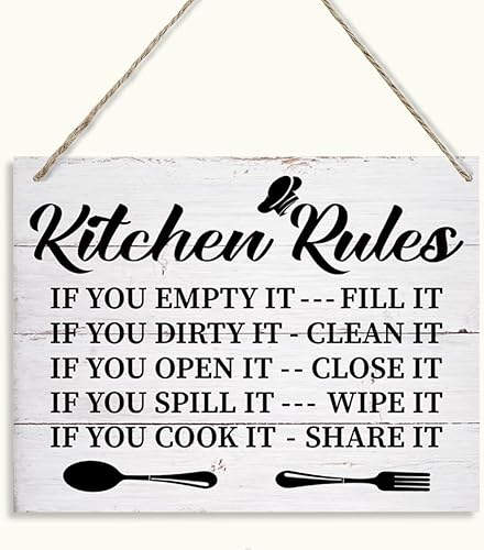 Letrero de reglas de cocina, divertido arte de pared de madera para colgar, con texto en inglés If You Cook It, Share It