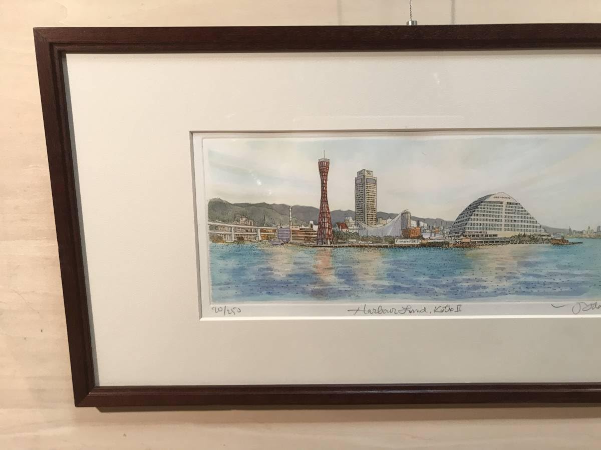 織田義郎「Harbor Land Kobe Ⅱ」銅版画＋手彩色　直筆サイン有り 織田義郎「Harbor Land Kobe Ⅱ」銅版画＋手彩色 直筆サイン有り