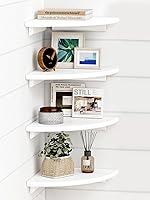 Forbena White Rounded Corner Floating Shelves Set of 4 - Wall Mounted Wood Shelves for Kids Bedroom, Bathroom, Living Room, Small Spaces