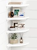 Forbena White Corner Floating Shelves for Wall Set of 4, Rounded Corner Shelves Wall Mounted for Kids Bedroom Books, Cute Wood Hanging Corner Shelf for Bathroom Decor, Living Room, Small Spaces