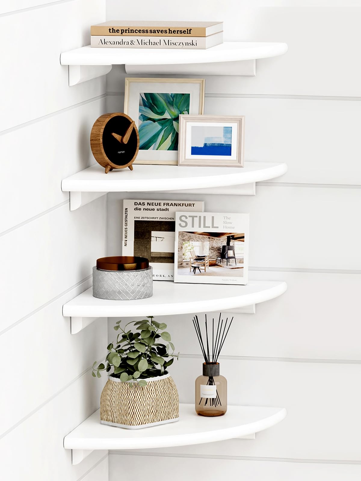 White Shelf / 丸窓 Amazon.com: Corner Shelf, White Solid Oak Wood Floating
