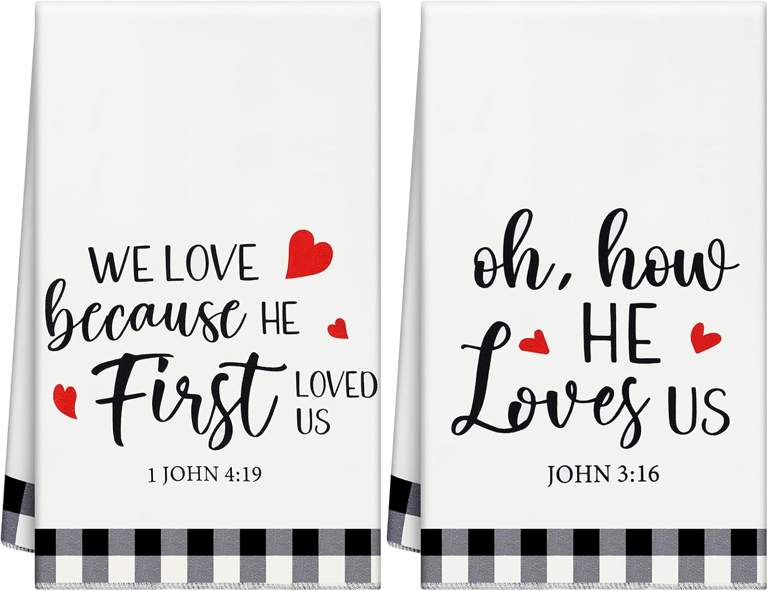 Macarrie 2 Pcs Buffalo Plaid Valentine Kitchen Towels Christian Gifts Oh How He Loves Us Rustic Kitchen Towels Dish Religious Valentines Decor Jesus Gifts for Women