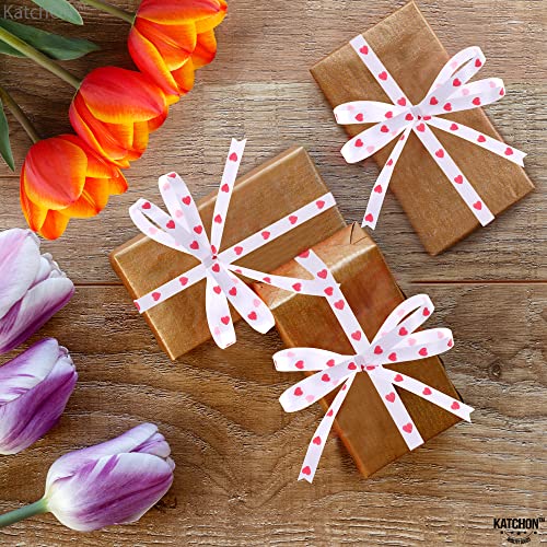 Love Red Ribbon For Valentines Day - 100 Yards, Red Heart Ribbon For Crafts, Red And White Ribbon With Hearts | Valentine Ribbons For Crafts | Romantic Decorations Special Night | Heart Curling Ribbon #TOP1
