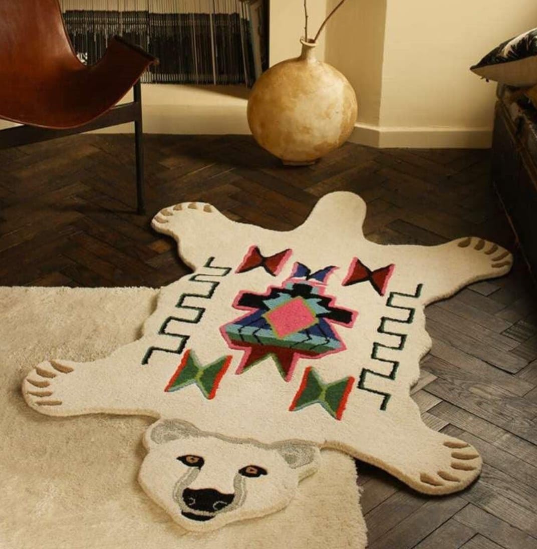 Polar Bear Kid Rugs 3x5 100% Woolen Handmade Tufted for Kid Room Bedroom Living Room Doormat by Modern Carpet