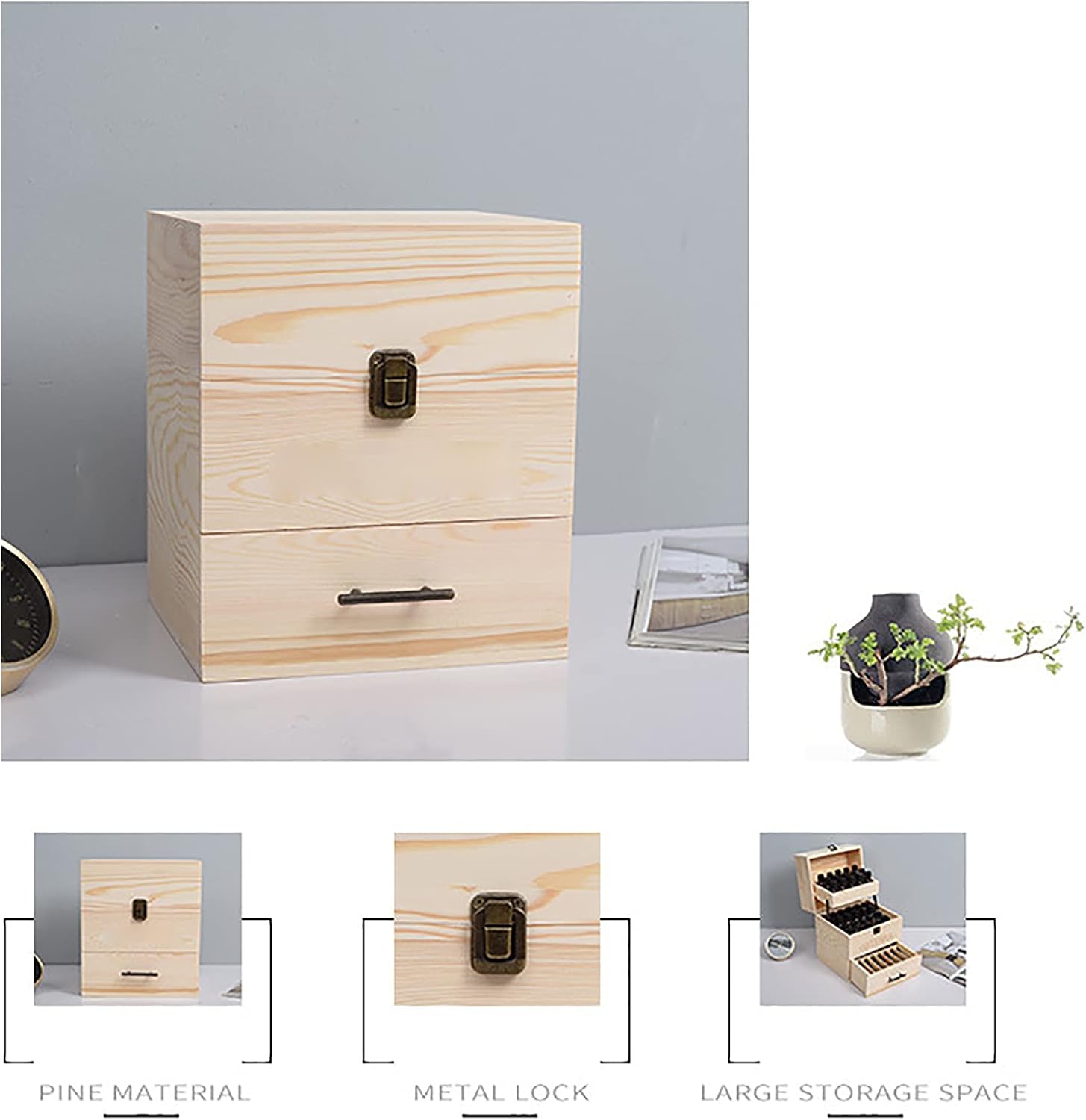 Essential Oil Bottles Storage for 59 Bottles, 3 Layer Wood Essential Oil Box - Holds (15 ml) & (10ml) Essential Oil Bottles, Essential Oil Packaging Box Oil Natural Wood image 5