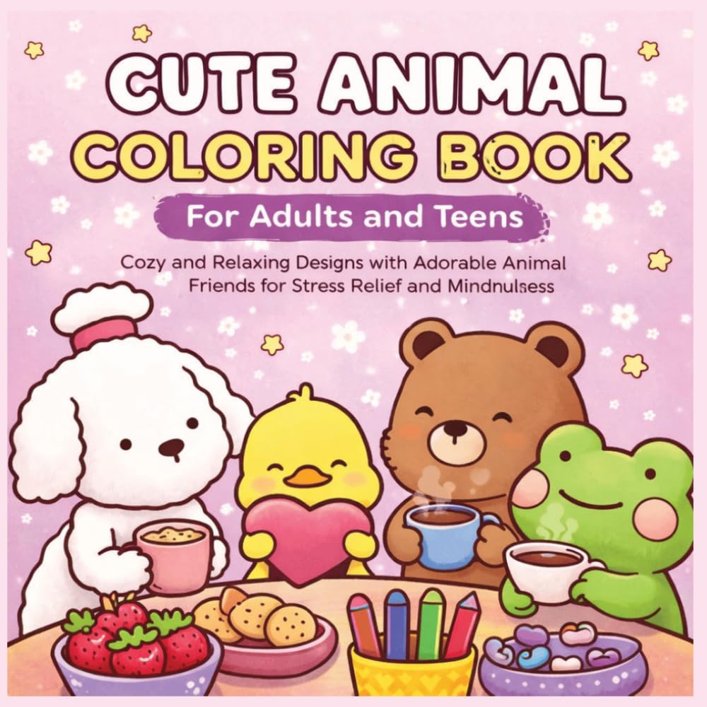 Cute Animal Coloring Book for Adults and Teens: Cozy Kawaii Coloring Book for Stress Relief, Anxiety Relief and Mindfulness | Relaxing Cute Animal Designs
