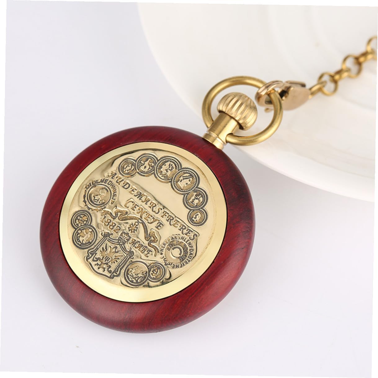 Vintage Mechanical Pocket Watch with Chain, Antique Hanging Pocket Watch for Elderly Men, Copper Wood Grain Roman Numeral Design, Vintage Steampunk Style for Daily Wear