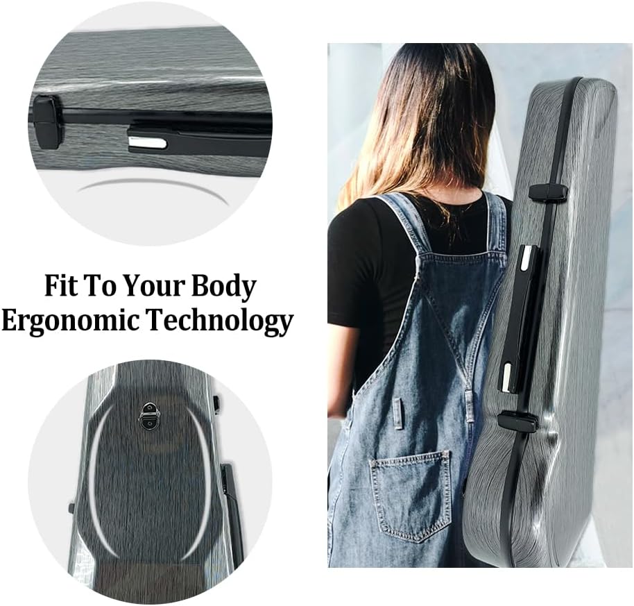 yinfente Carbon Fiber Viola Case for 15inch to 16.5inch with Adjustable Backstrap &Handle&Buckle Soft interior and Hard Case for Beginner and Musicians