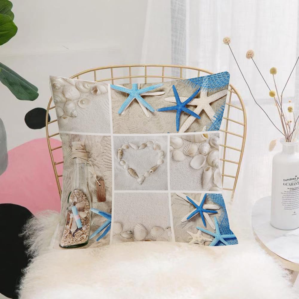 HYOSXW Cushion Cover,Throw Pillow Case Home Decorative for Living Room Bedroom Sofa Chair 16X16 Inch,Collage of summer seashells,Pillowcase 40X40cm