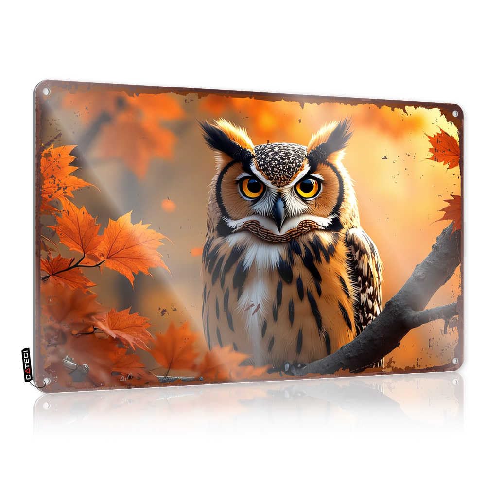 IBWNBBUSN Tin Metal Bar Signs Autumnal Owl Perch: A Vibrant Fall Portrait Tin Sign Room Signs For Bedroom Funny Tin Sign(30X40CM)