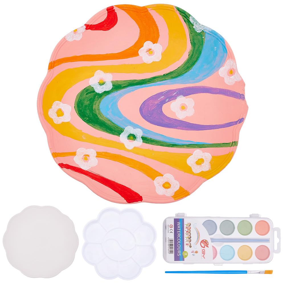 WEBEEDY Flower Shape Ceramic Plate Painting Kit Paintable Porcelain Plates to Paint Your Own Ceramic Jewelry Dish DIY Arts Crafts Pottery Painting Kit for Home Decor, Jewelry Tray, Creative Gift