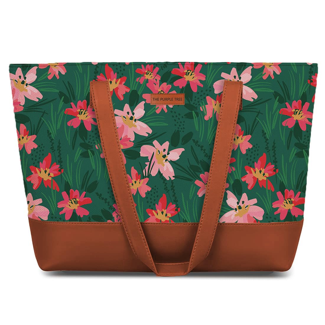 the purple tree Handcrafted Women's Tote Bag with Vegan Leather Handles & Indian Prints, Spring Floral Shoulder Tote and Handbag for Office and College, Oversized Tote Bag-picture-14