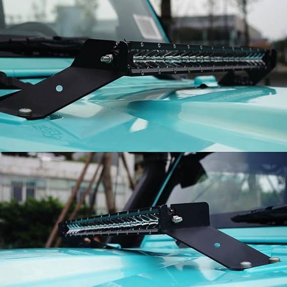 iJDMTOY Hood Mount 20-Inch LED Light Bar Kit Compatible with Jeep 2007-17 Wrangler JK, Includes (1) 100W High Power LED Lightbar, Hood Top Mounting Brackets & On/Off Switch Wiring Kit