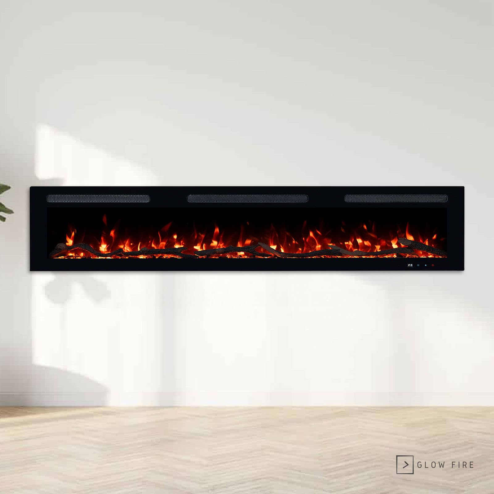GLOW FIRE Camino elettrico Inside 182 con fuoco LED realistico 3D – Camino elettrico da parete con riscaldamento e camino, controllo app, effetto scoppiettante e timer, max. 1800 W, 182 x 35 x 12 cm