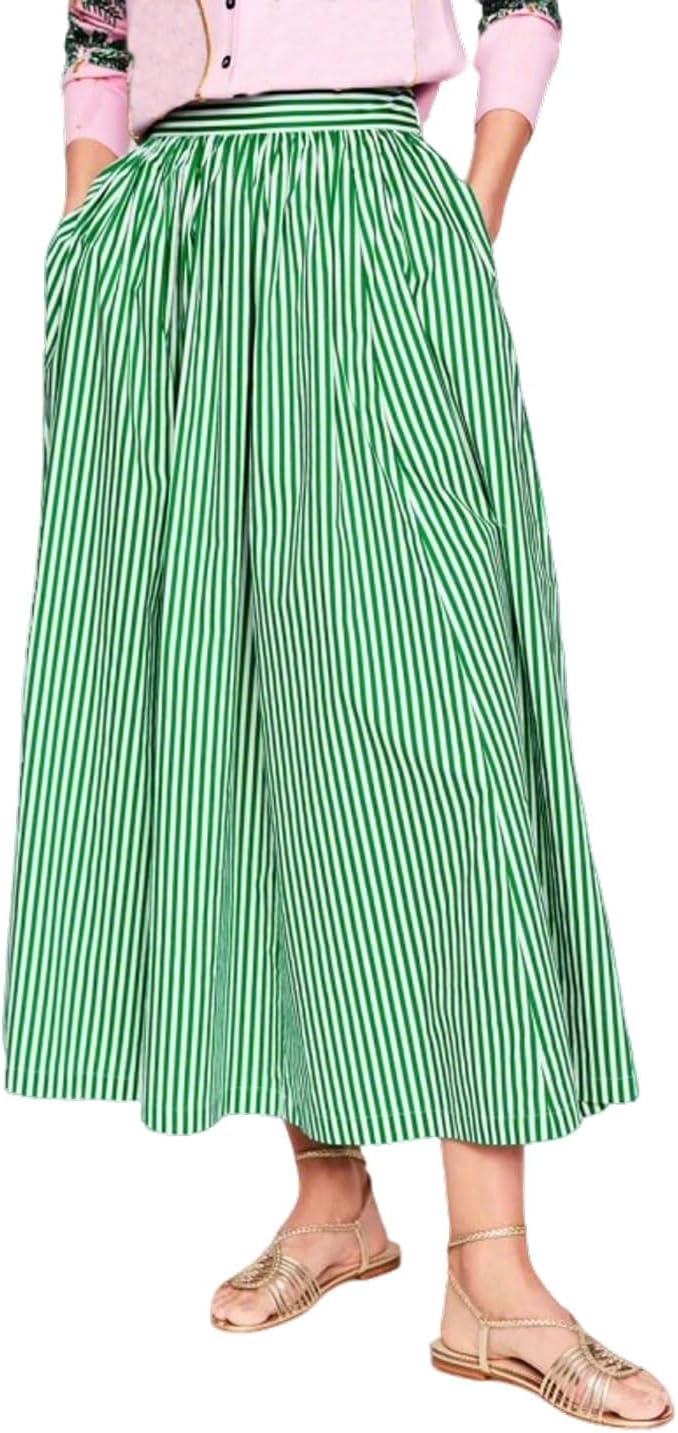 CHARTOU Women Casual Stripe Skirt Back Elastic Waist Long Flowy A Line Skirt with Pockets
