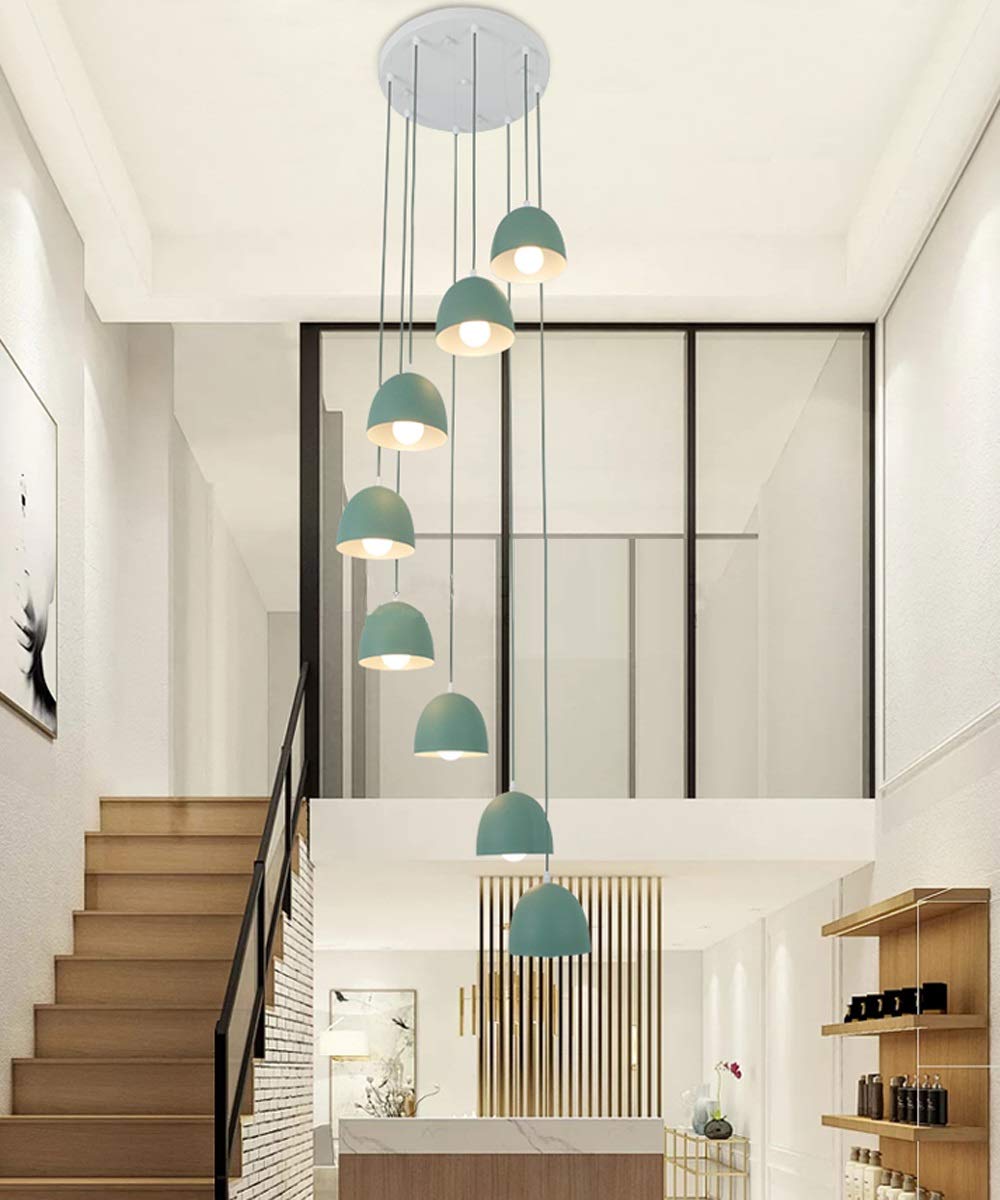 SXECAEPS Modern creative chandelier 8 Lights Creative Spiral Staircase Long Duplex Simple Modern Restaurant Lighting, Metal Lampshade 40x200cm