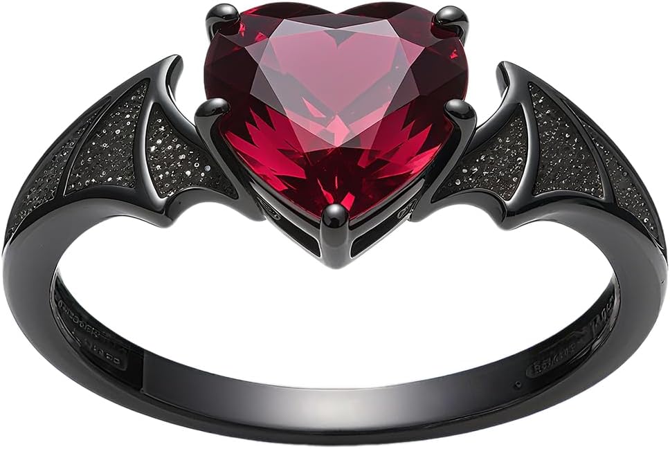 Halloween Skull/Bat/Pumpkin/Ghost Rings for Women Black Gold Heart Ruby Ring Gothic jewelry Gifts for Her Size 3-16