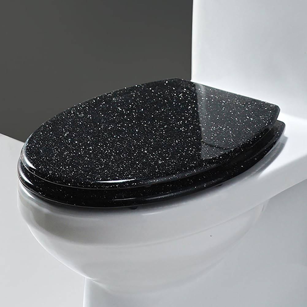 Ldhsjh Black Glitter Oval Toilet Seat, 16.5 Slow Close With Quick Release, Adjustable Hinge, Non-Slip Bumpers, Easy Clean Resin, Toilet, Close, Seat, Quick, Oval, Glitter, Slow