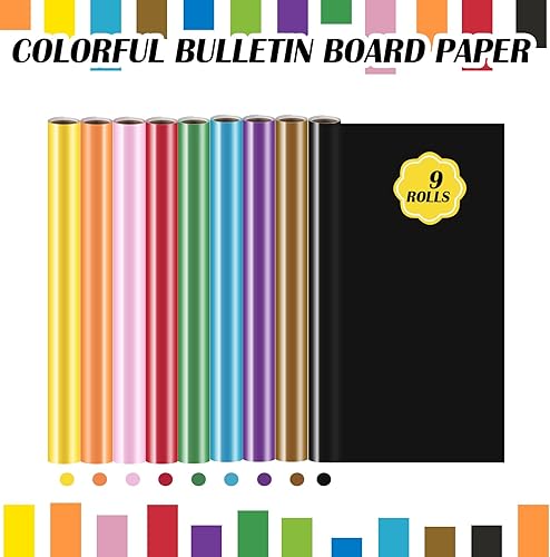 Miniatura 3 de PerKoop 9 rollos de papel para tablón de anuncios, 47 pulgadas x 12 pies, rollo de papel de manualidades de colores grandes, resistente a la