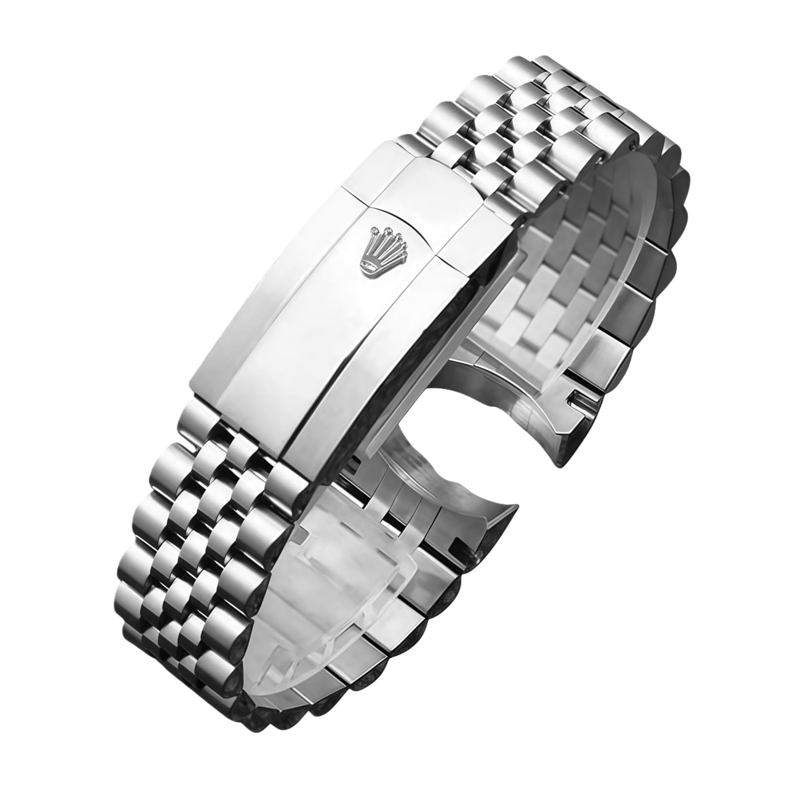 Bracelet Montre 20mm 21mm Acier Inoxydable Style Jubilee Extrémité Courbe Métal Boucle Déployante Sécurité - Argent 20MM