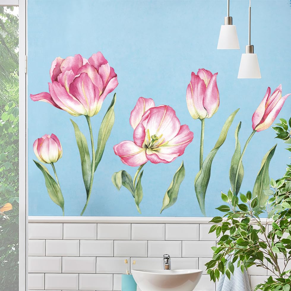 Vinilos Decorativos de Flores Rosadas con Hojas Verdes miniatura 4