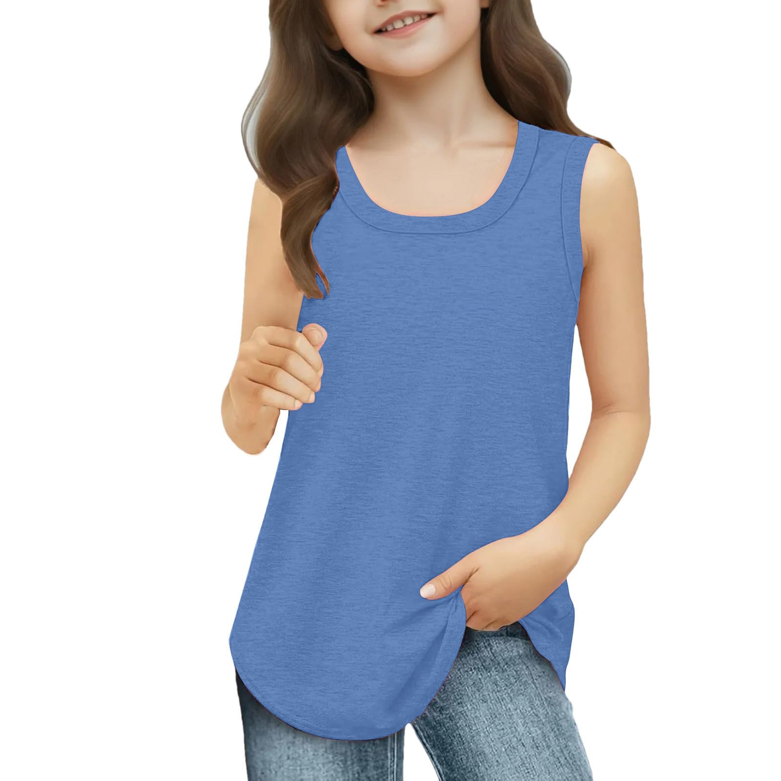 Gilet sans Manches Enfant Fille Col Rond Large été Fashion Haut Top Adolescente Fille Large Pas Cher Chic Leger Confortable Casual Vacances Ample Chemisier 3-14 Ans