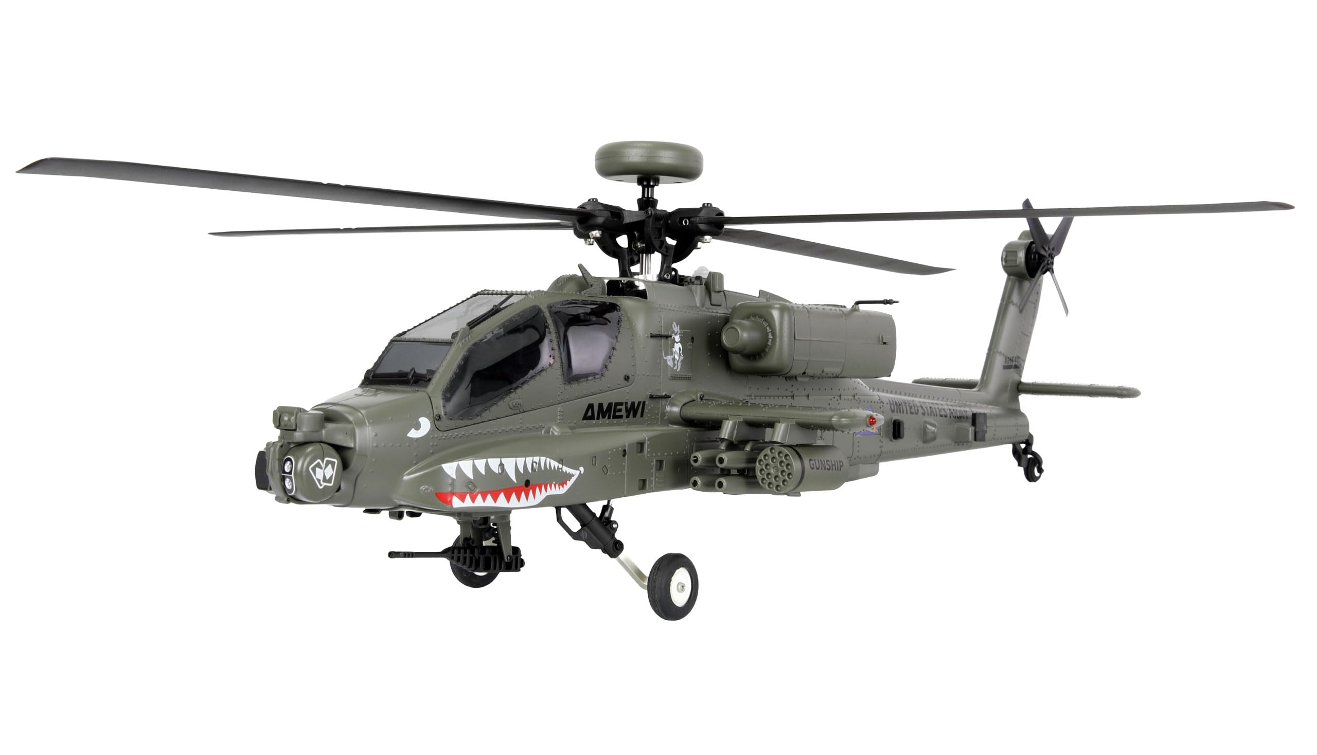 Apache AH-64D CP 6G/3D RTF - Helicóptero (Incluye Mando a Distancia, batería, Cable de Carga, Accesorios), Color Verde