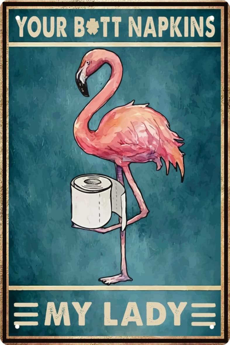 Ecrtorin Funny Flamingo Bathroom Wall Art Decor Metal Tin Sign Retro Medieval Themed Home Room Rustic Toilets Vintage Posters Flamingo Enthusiast Novelty Gifts My Lady Weird Decor 8x12 in