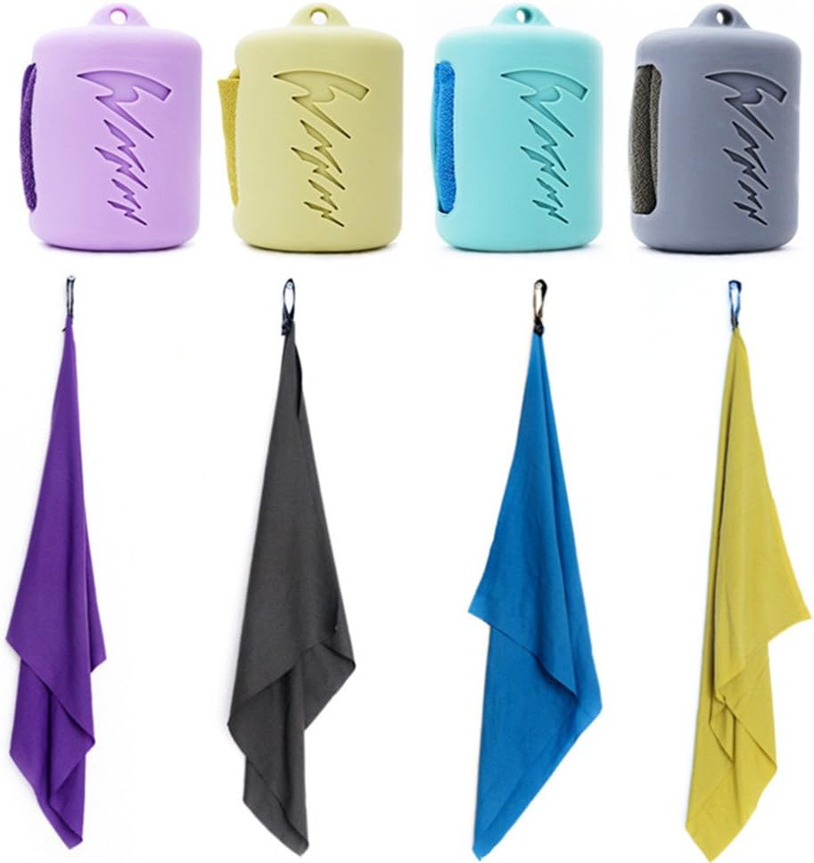 Anjiliya Cooling Towel for Sports, Workout,Travel,Gym,Yoga,Pilates,Camping,Instant Cooling Relief,1/4pcs Dry Fast Lightweight Breathable Chilly Towel with Silicone Case. (Yellow/Gray/Purple/Blue)