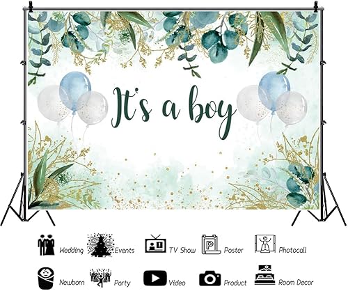 Miniatura 10 de Telón de fondo de baby shower de 7 x 5 pies, diseño de camión de animales, hojas verdes, fondo de fotos para baby shower, para niño o niña, telón de