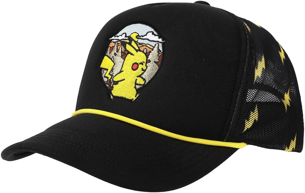Pokemon Pikachu Thunderbolt Pattern Black Trucker Hat