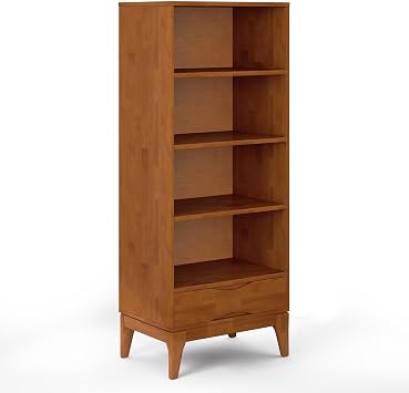 HomeStock Baroque Bliss Solid Hardwood Mid Century Modern Bookcase with Storage Teak Brown/24 Inch Wide
