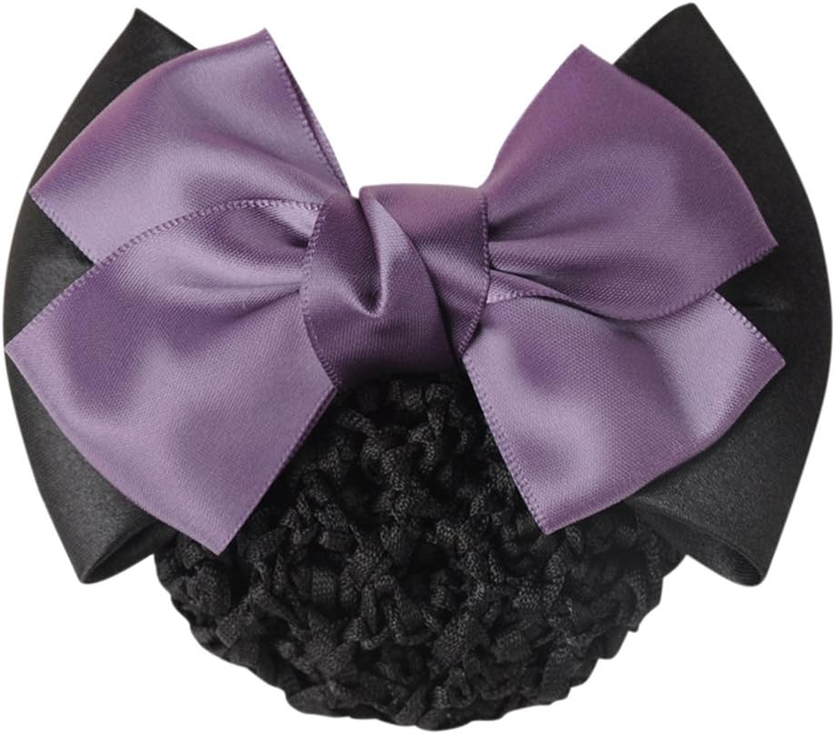 JYS Woman Pro Bowknot Decor Snood Net Bun Cover Barrette Hair Clip Hairnet