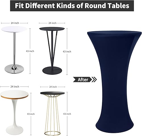 Miniatura 10 de Wolkemer 4 manteles redondos de 24 x 43 pulgadas, color negro, ajustados, para mesa de cóctel, para banquetes, bares, fiestas, pub, bodas,