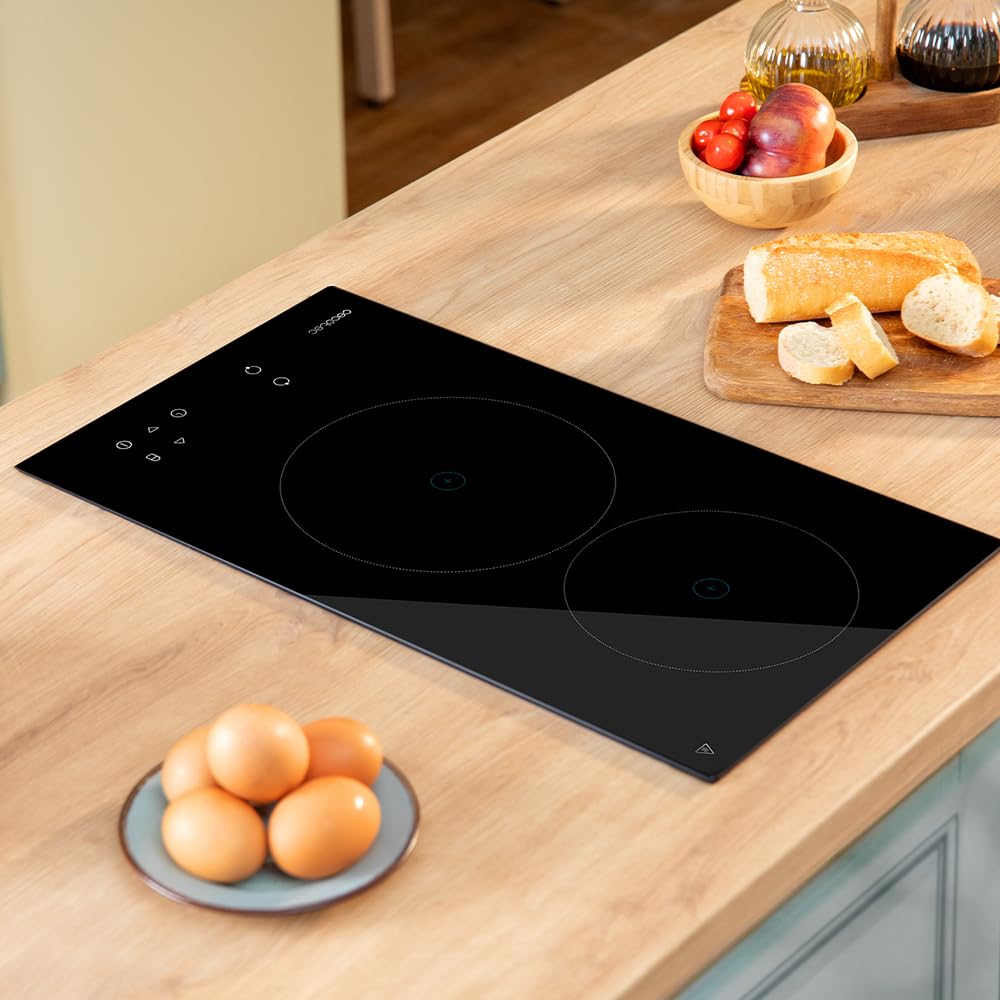 Cecotec Piastra in vetroceramica 2 fuochi Bolero Squad V 2100. Potenza massima 3000 W, 9 Livelli di Potenza, Touch Control, Rilevatore Padelle, Diametro 16 e 20 cm