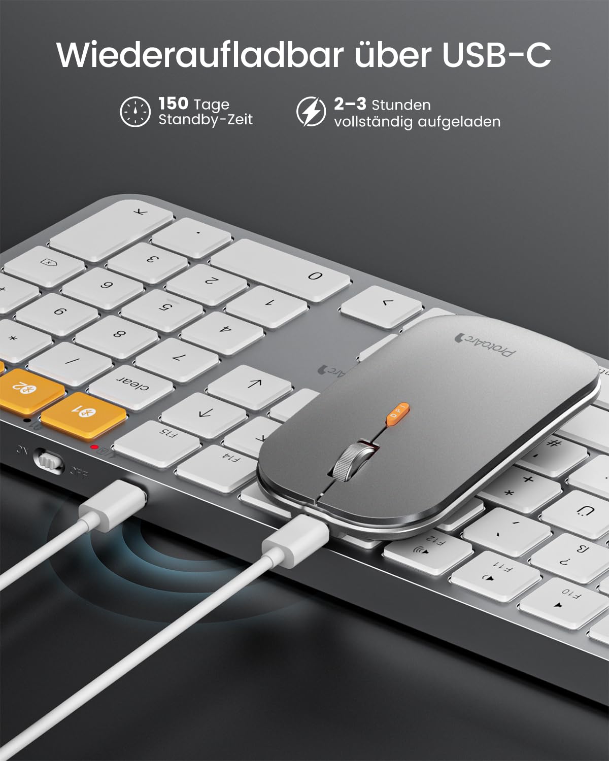 ProtoArc KM100-A Beleuchtet Tastatur Maus Set Kabellos für Mac, Bluetooth QWERTZ Funk Tastatur mit Maus, Wireless Flach Keyboard Multi-Gerät für MacBook Pro, MacBook Air, iPhone, iPad, Weiße