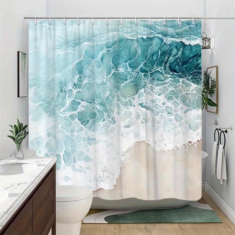 Rideau de douche océan turquoise en polyester haut de gamme lavable avec œillets renforcés